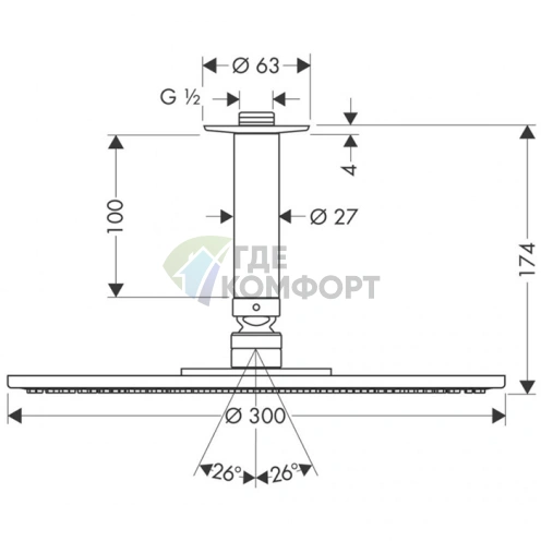 Верхний душ HG Raindance S с технологией RainAir, 300 мм, хром (27494000) - фото 2