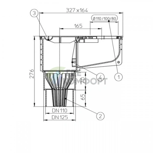 Трап 660/2-80 уличный для наружного приема воды из ливнестоков DN110/125 - фото 2