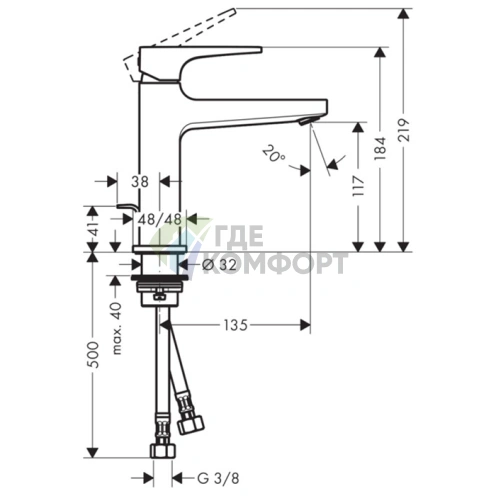 Смеситель для раковины Hansgrohe Metropol 110 на одно отверстие с донным клапаном, хром (74506000) - фото 2