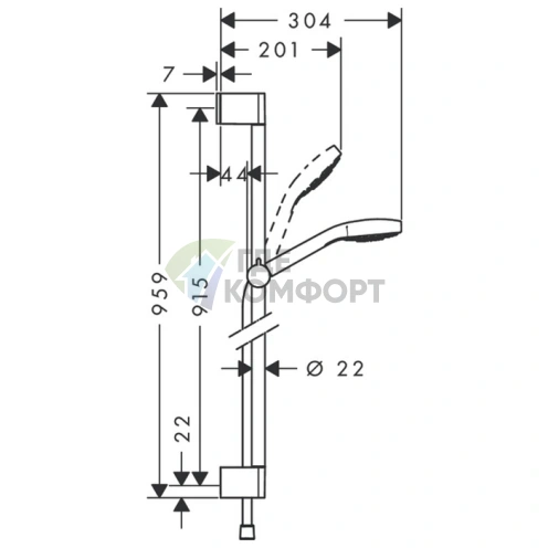 Душевой набор HG Croma Select S: штанга 900 мм, ручной душ 110 с функцией 1jet Rain, шланг, белый/хром (26574400) - фото 2