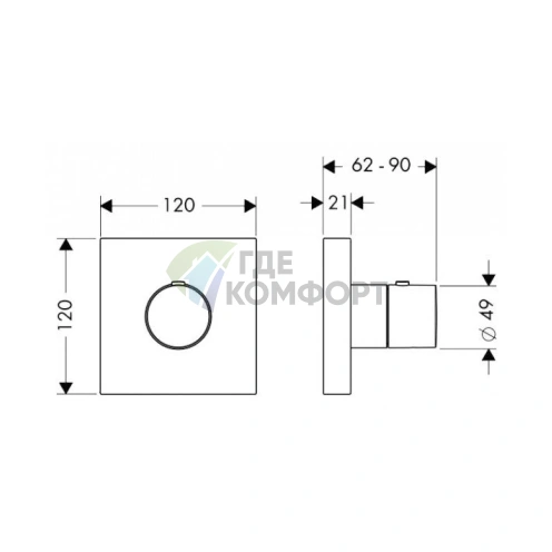 Термостат для душа AX ShowerCollection встраиваемый, 1 подводка (хром) (10755000) - фото 2