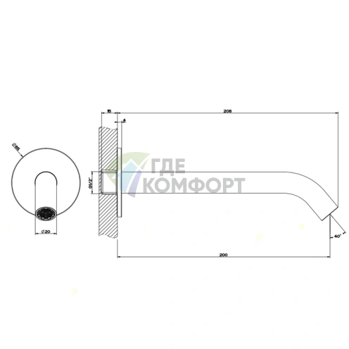 Настенный излив GESSI 316 200 мм, цвет steel brushed, с возможностью подключения удаленного управления (54110#239) - фото 2