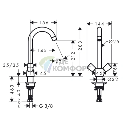 Смеситель для кухни Hansgrohe Logis с поворотным изливом и двумя ручками, хром (71280000) - фото 2