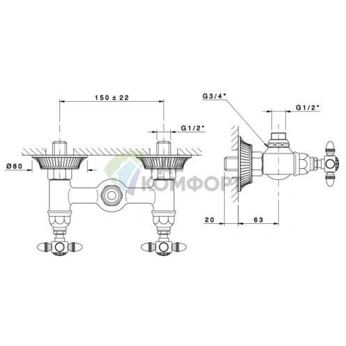 Смеситель для душа Nicolazzi Impero без шланга и лейки на 2 отверстия, хром (1225CR36) - фото 2