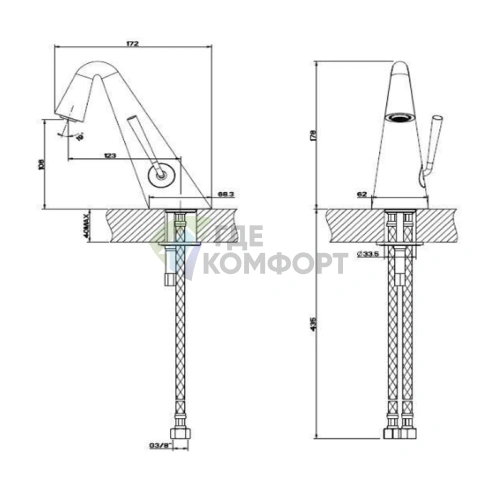 Смеситель для раковины Gessi Cono без донного клапана, с подключением, хром (45001#031) - фото 2