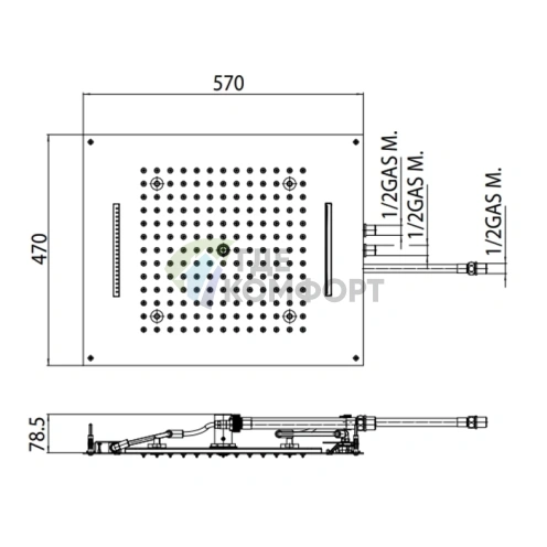 Верхний душ BOSSINI DREAM/3 57x47 см с LED-подсветкой, 3 режимами и блоком управления (H38917.030) - фото 2