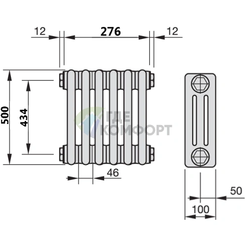 Трубчатый стальной радиатор Zehnder Charleston Z-3050/06 секций с боковым подключением N12 3/4 RAL 9016 - фото 3