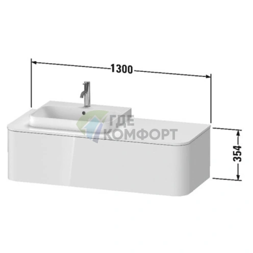 Тумба подвесная Duravit Happy D.2 Plus 354x1300x550мм, 1 ящик, цвет Stone Grey Satin Matt (HP4942L9292) - фото 2