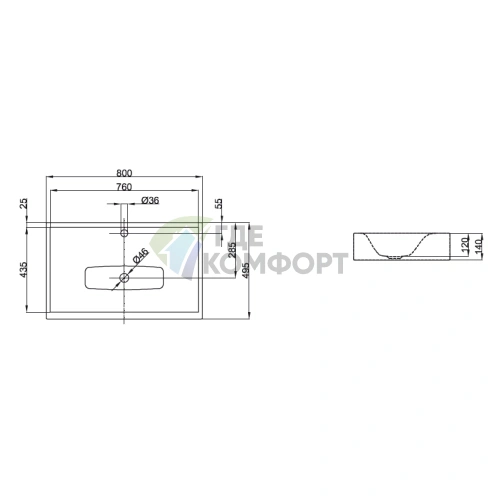 Подвесная раковина BETTELUX 80х49,5х14 см белая с отверстием под смеситель без перелива (A167-000) - фото 4