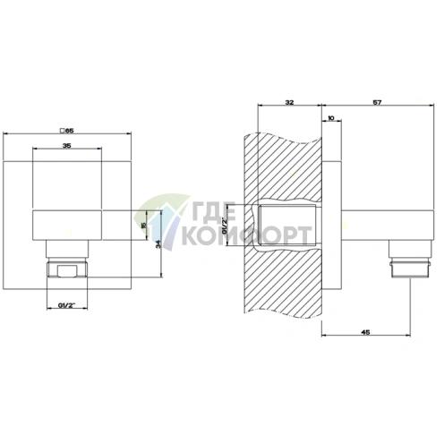 Вывод воды Gessi Rettangolo (1/2, черный) (20169#299) - фото 2