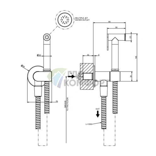 Гигиенический душ Gessi Origini со шлангом 1250 мм в цвете хром (45126#031) - фото 2