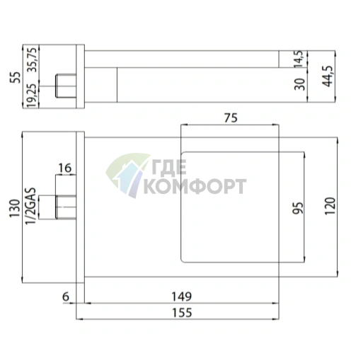 Каскадный излив для ванны и душа Bossini Cascata XL 1/2, латунь, хром (E88500.030) - фото 2