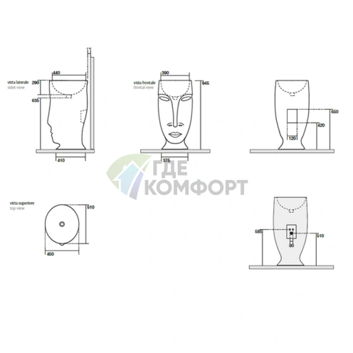 Свободностоящая раковина Kerasan Artwork MOLOCO со сливом в стену, глянцевый кобальт (474077) - фото 4