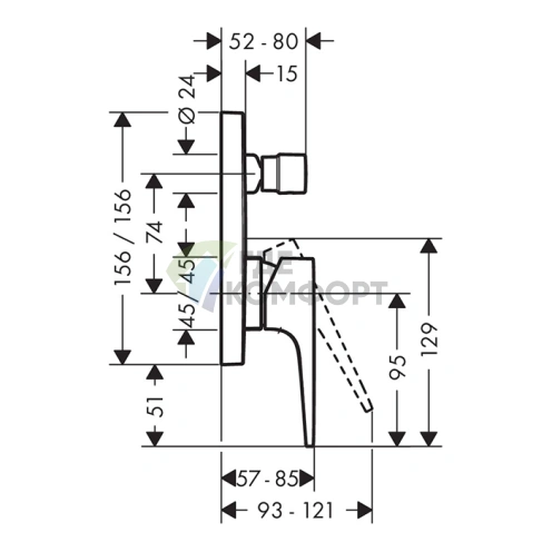 Смеситель для ванны Hansgrohe Metropol встраиваемый с переключателем, черный матовый (32545670) - фото 2