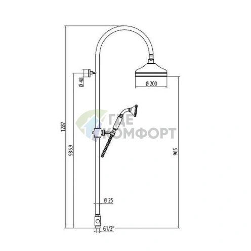 Душевая колонка Gattoni PD с верхним душем 200 мм и ручной лейкой, хром (4293/PDC0) - фото 2