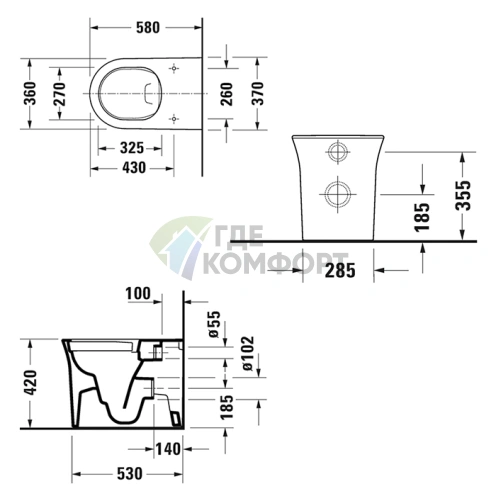 Унитаз напольный Duravit White Tulip безободковый со сливом в стену и системой HygieneGlaze (2001092000) - фото 2