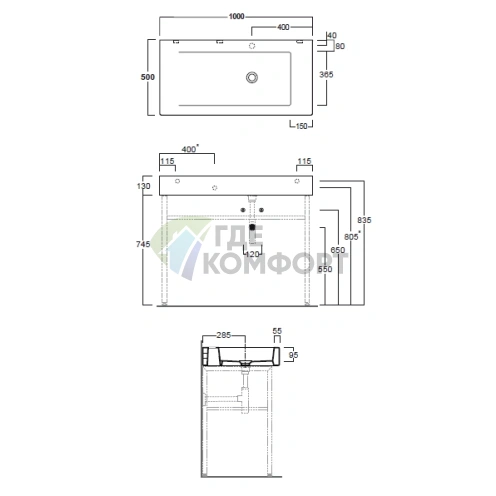 Раковина Simas Frozen консоль 100х50 см с выбитым отверстием, белая - фото 2