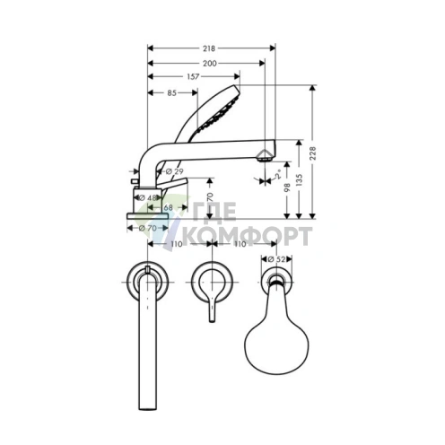 Смеситель для ванны Hansgrohe Talis E с ручным душем, хром (72417000) - фото 2