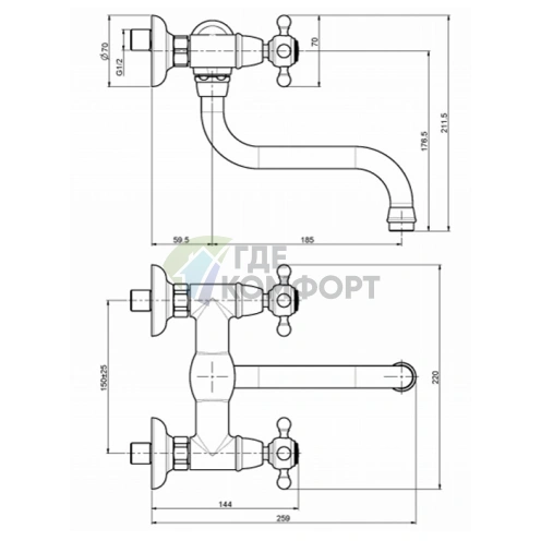 Смеситель для кухни Elizabeth FIMA|Carlo Frattini: настенный, с вращающимся изливом, хром (F5086CR) - фото 2
