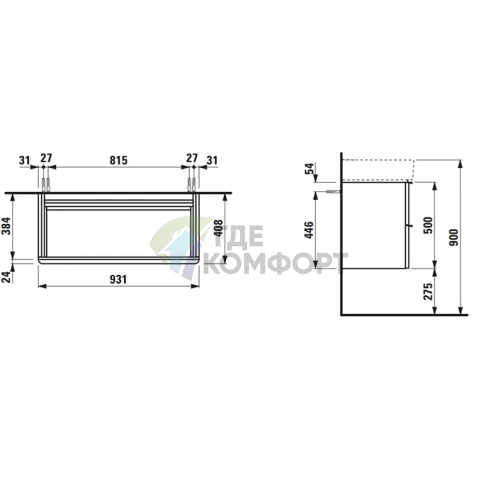 Комплект Laufen Pro S: тумба с раковиной 1000 мм, система открывания push-and-pull, белый матовый (8.6496.2.260.104.1) - фото 2
