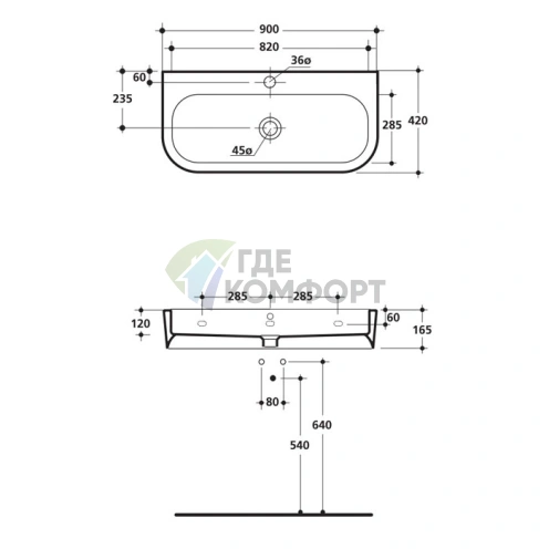 Черная глянцевая раковина KERASAN Retro 69 69x52 см с 1 отверстием (104604 nero*1) - фото 2