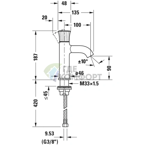 Смеситель для раковины Duravit White Tulip на одно отверстие без донного клапана, хром (WT1010002010) - фото 2