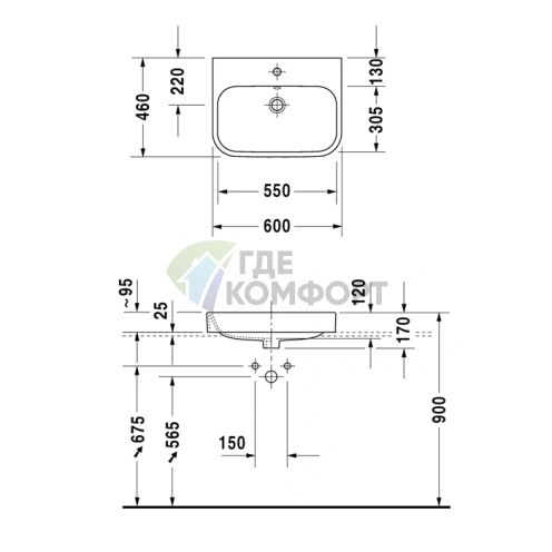 Раковина Duravit Happy D2 с переливом без отверстия 600x460 мм белый (2315600060) - фото 3