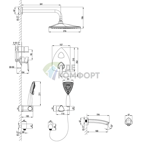 Встраиваемый душевой комплект Lemark Mars LM3522C для элегантного и функционального обустройства душа - фото 3