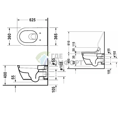 Унитаз подвесной Duravit Darling New с вертикальным смывом и системой крепления Durafix (2544090000) - фото 2