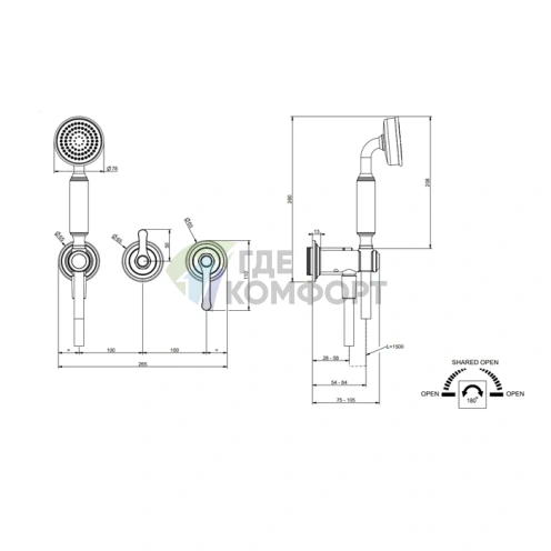 Смеситель GESSI VENTI20 встраиваемый однорычажный с ручным душем, хром (65036#031) - фото 2