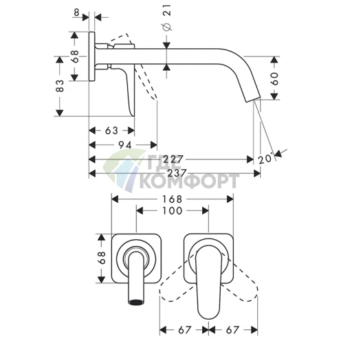 Встраиваемый смеситель AX Citterio M для раковины с розетками, хром (34116000) - фото 2