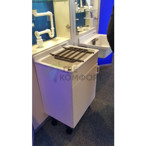 Мойка SANIT белая из высокопрочного пластика с напольной базой, полкой и системой перелива - фото 1