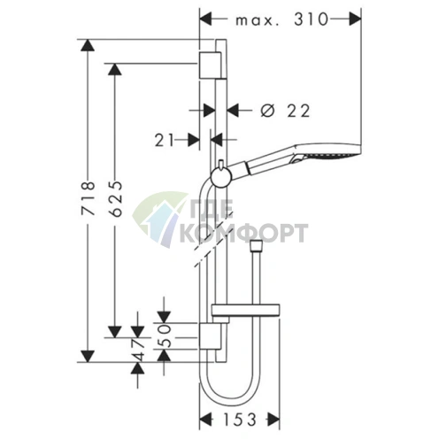 Душевой набор HG Raindance Select S: ручной душ с 3 режимами, штанга 90 см, EcoSmart, хром (27654000) - фото 2