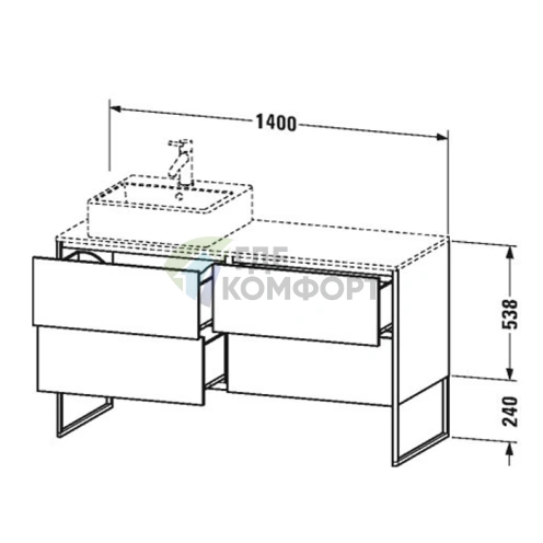 Консоль Duravit XSquare для раковины 1400х550 мм, цвет орех 77 (XS060GL77) - фото 2