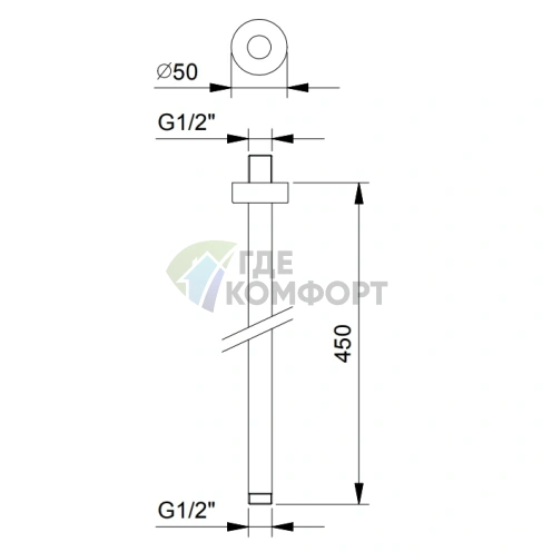 Держатель для верхнего душа FANTINI 450 мм, потолочный, цвет Nickel PVD (86 95 9237) - фото 2