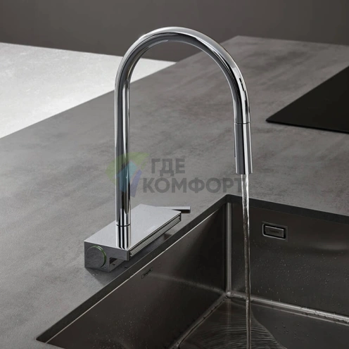 Смеситель Hansgrohe Aquno Select M81 для кухни с вытяжным душем и каскадным режимом (73831800) - фото 1