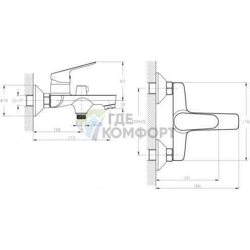 Смеситель Rush Yell YE5735-44 для ванны с душем фото 2