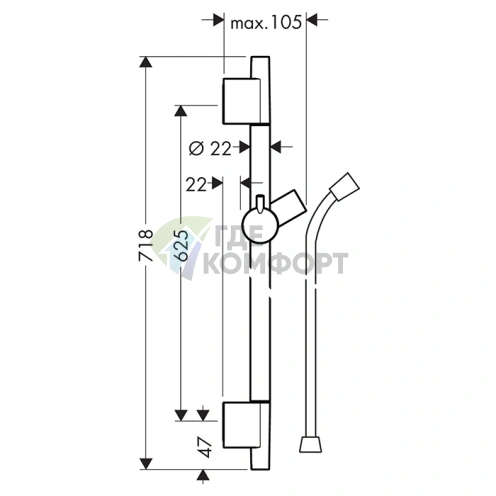 Штанга для душа HG UnicaS Puro 65 см, шлифованный черный хром (28632340) - фото 2