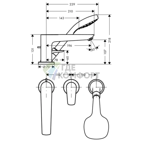 Смеситель для ванны Hansgrohe Talis E с ручным душем, хром (71730000) - фото 2
