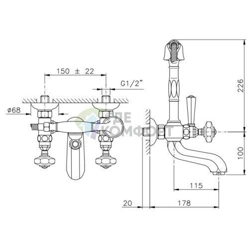 Смеситель для ванны и душа Nicolazzi Teide с хромированными ручками Crystal на 2 отверстия (1901CR15) - фото 2