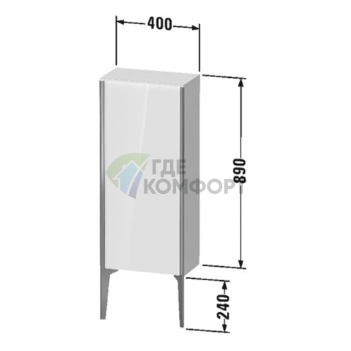 Подвесной шкаф Duravit XViu 890x400x240 мм с дверцей и стеклянными полками (белый глянцевый/шампань матт) (XV1305LB122) - фото 2