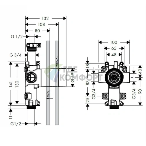 Скрытая часть AX Citterio E для вентиля Trio 12x12 (36770180) - фото 2