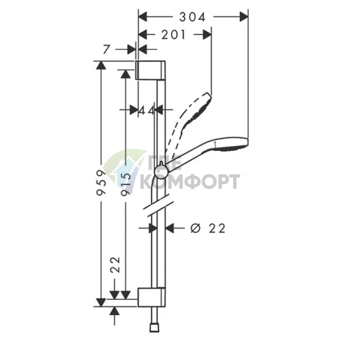 Душевой набор HG Croma Select S: штанга 900 мм, ручной душ 3 в 1 и экономия воды EcoSmart (26571400) - фото 2