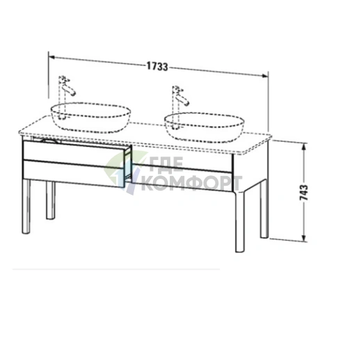 Напольная тумба Duravit Luv для двух моек 743x1788x570, 2 выдвижных ящика, белый шелковисто-матовый (LU9562B3636) - фото 2