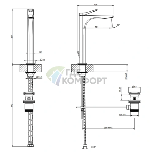 Смеситель для раковины GESSI Rilievo хром с донным клапаном (59003#031) - фото 2