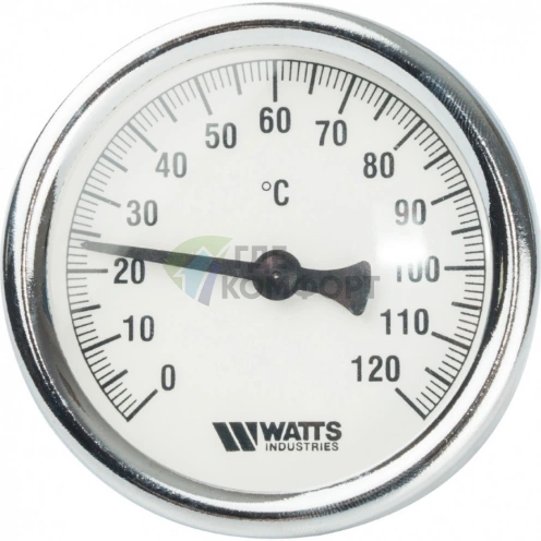Термометр биметаллический 63 мм 1/2, 120 C с погружной гильзой 75 мм Watts F+R801 OR - фото 1
