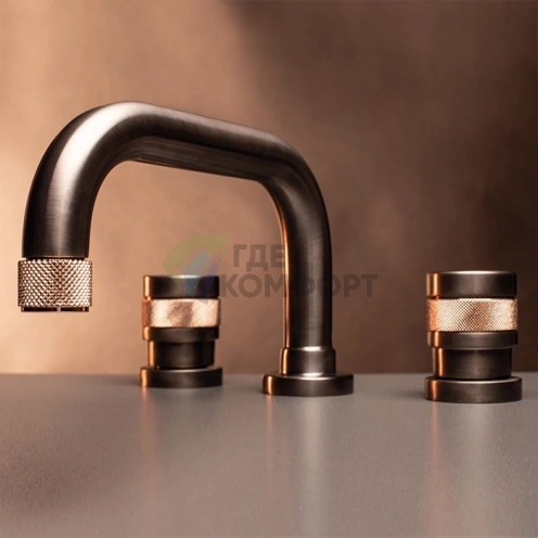 Смеситель для раковины Nicolazzi Khady на 3 отверстия в элегантном цвете Black Nichel/Rose Gold (2418TCNKNRG21) - фото 1