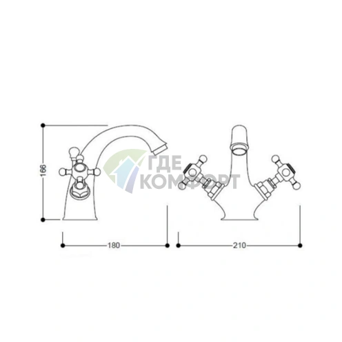 Смеситель для раковины Kerasan Retro в золотом цвете с гибкой подводкой (738991 oro) - фото 2