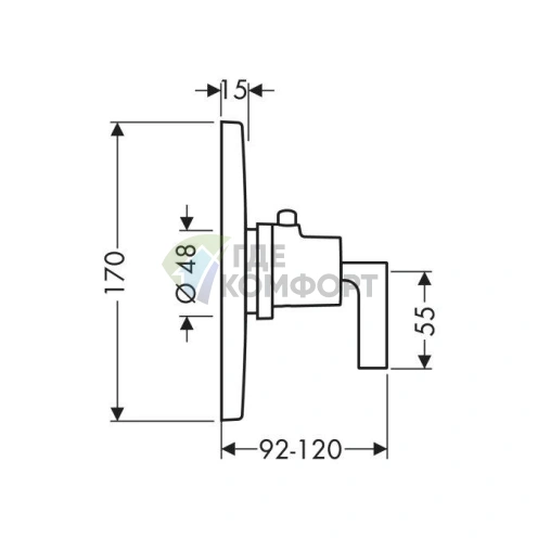 Встраиваемый термостат для душа AX Citterio, хром (39711000) - фото 2