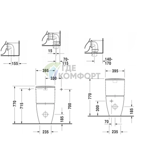 Унитаз комбинированный Duravit ME by Starck с вертикальным смывом и отдельным бачком (2170092000) - фото 2